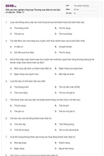 500 câu trắc nghiệm tổng hợp Thương mại điện tử căn bản có đáp án - Phần 11