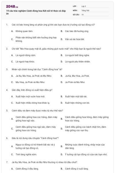 19 câu trắc nghiệm Cánh đồng hoa Kết nối tri thức có đáp án