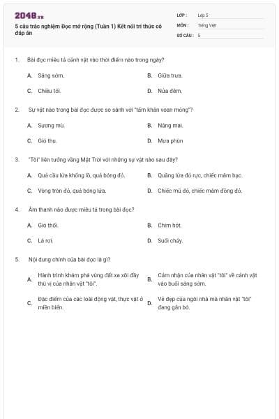 5 câu trắc nghiệm Đọc mở rộng (Tuần 1) Kết nối tri thức có đáp án