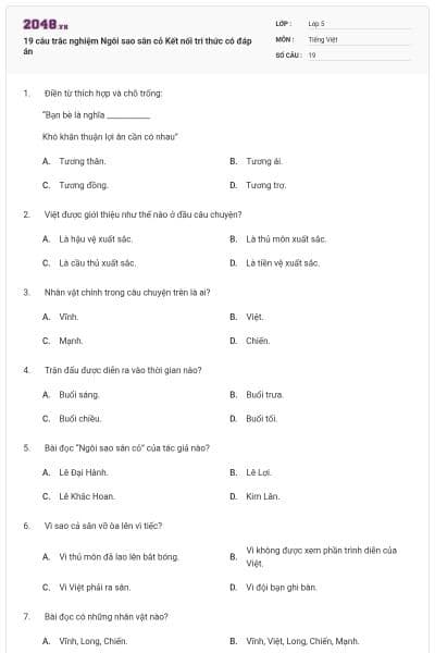 19 câu trắc nghiệm Ngôi sao sân cỏ Kết nối tri thức có đáp án