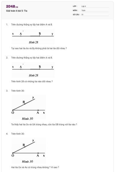 Giải toán 6 bài 5: Tia