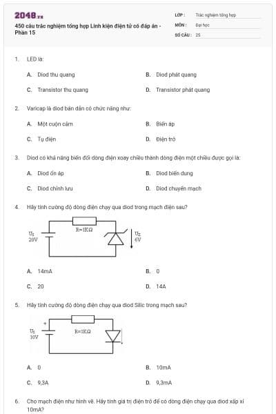 450 câu trắc nghiệm tổng hợp Linh kiện điện tử có đáp án - Phần 15
