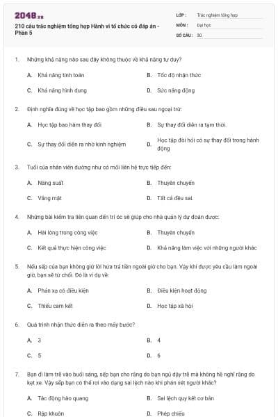 210 câu trắc nghiệm tổng hợp Hành vi tổ chức có đáp án - Phần 5
