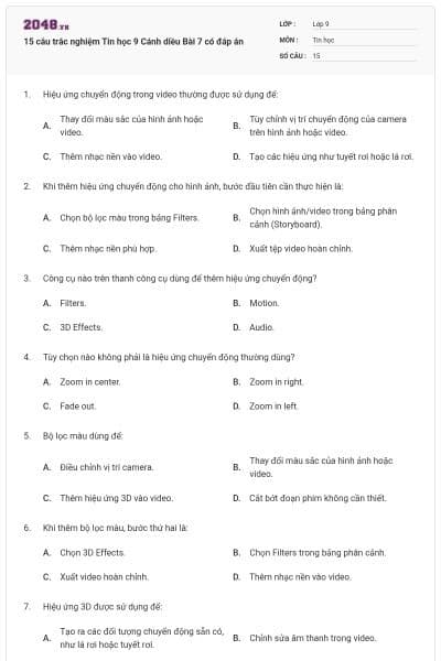 15 câu trắc nghiệm Tin học 9 Cánh diều Bài 7 có đáp án