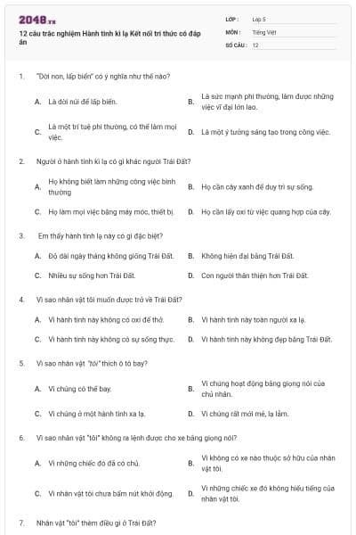 12 câu trắc nghiệm Hành tinh kì lạ Kết nối tri thức có đáp án