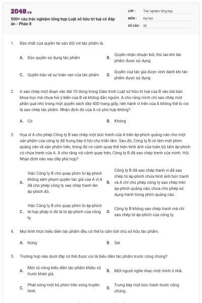 500+ câu trắc nghiệm tổng hợp Luật sở hữu trí tuệ có đáp án - Phần 8