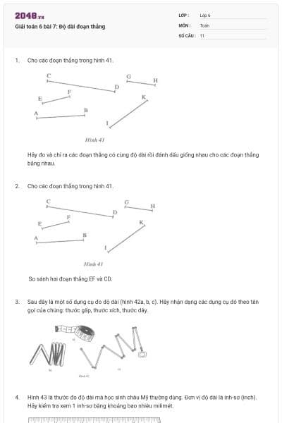 Giải toán 6 bài 7: Độ dài đoạn thẳng