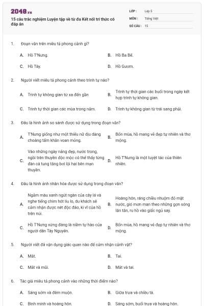 15 câu trắc nghiệm Luyện tập về từ đa Kết nối tri thức có đáp án