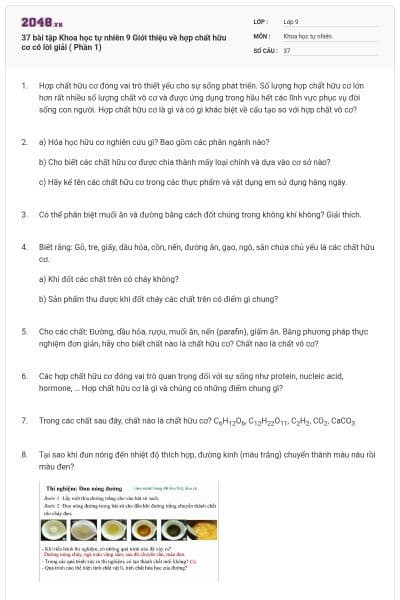 37 bài tập Khoa học tự nhiên 9 Giới thiệu về hợp chất hữu cơ có lời giải ( Phần 1)