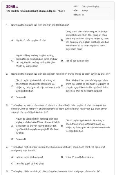 420 câu trắc nghiệm Luật hành chính có đáp án - Phần 1