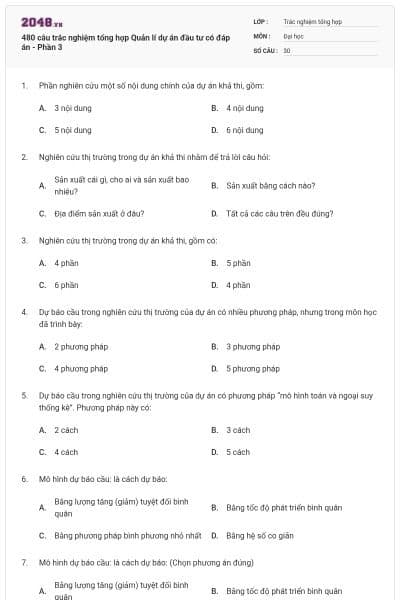 480 câu trắc nghiệm tổng hợp Quản lí dự án đầu tư có đáp án - Phần 3