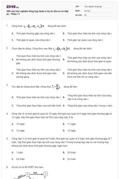 480 câu trắc nghiệm tổng hợp Quản lí dự án đầu tư có đáp án - Phần 11