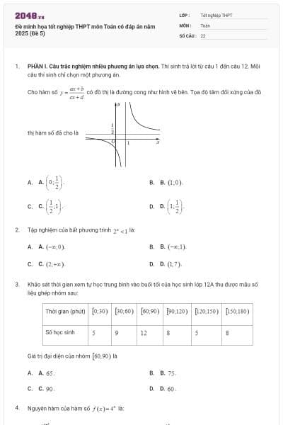 Đề minh họa tốt nghiệp THPT môn Toán có đáp án năm 2025 (Đề 5)