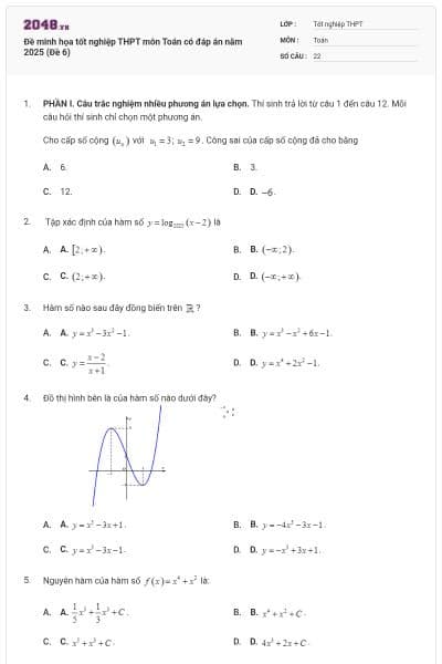 Đề minh họa tốt nghiệp THPT môn Toán có đáp án năm 2025 (Đề 6)