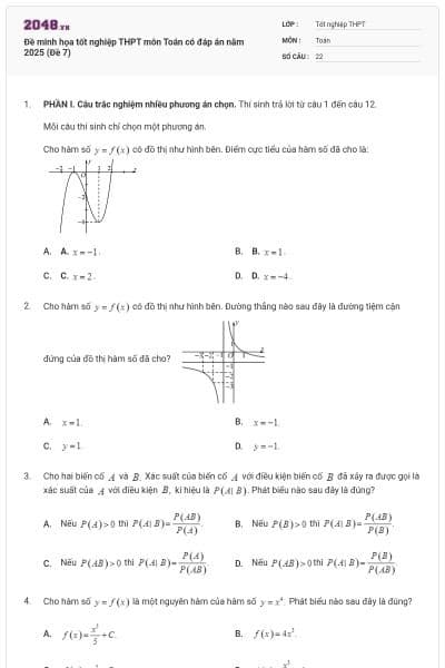 Đề minh họa tốt nghiệp THPT môn Toán có đáp án năm 2025 (Đề 7)