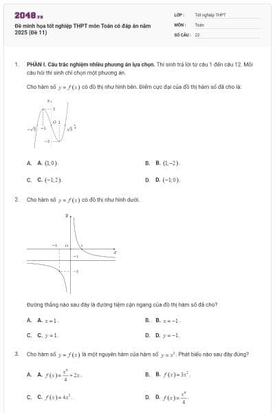 Đề minh họa tốt nghiệp THPT môn Toán có đáp án năm 2025 (Đề 11)