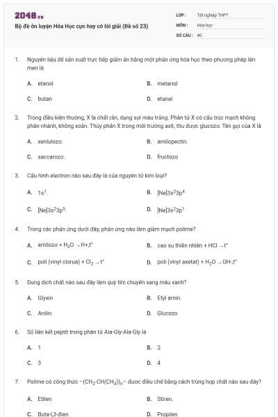 Bộ đề ôn luyện Hóa Học cực hay có lời giải (Đề số 23)