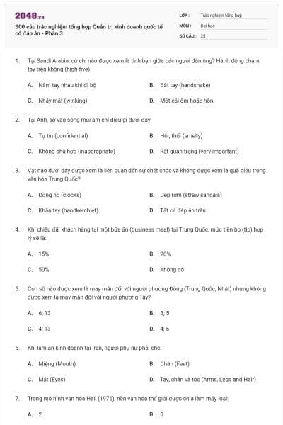 300 câu trắc nghiệm tổng hợp Quản trị kinh doanh quốc tế có đáp án - Phần 3