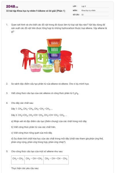 32 bài tập Khoa học tự nhiên 9 Alkene có lời giải (Phần 1)