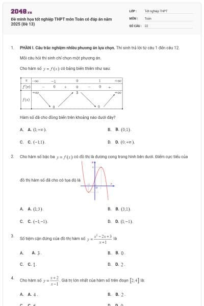 Đề minh họa tốt nghiệp THPT môn Toán có đáp án năm 2025 (Đề 13)