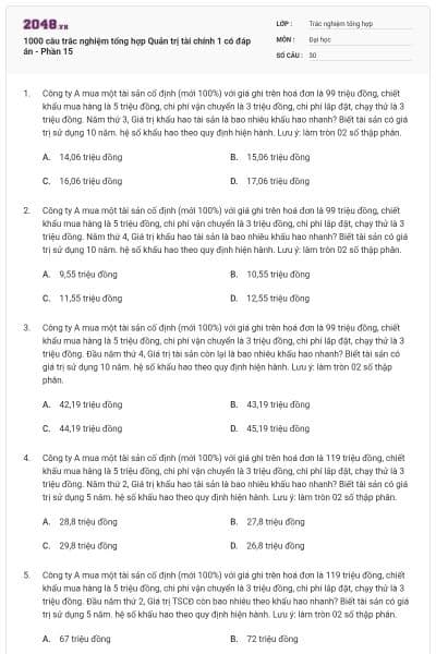 1000 câu trắc nghiệm tổng hợp Quản trị tài chính 1 có đáp án - Phần 15