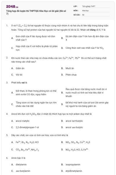 Tổng hợp đề luyện thi THPTQG Hóa Học có lời giải (Đề số 7)