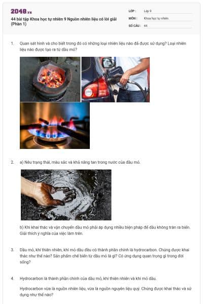 44 bài tập Khoa học tự nhiên 9 Nguồn nhiên liệu có lời giải (Phần 1)