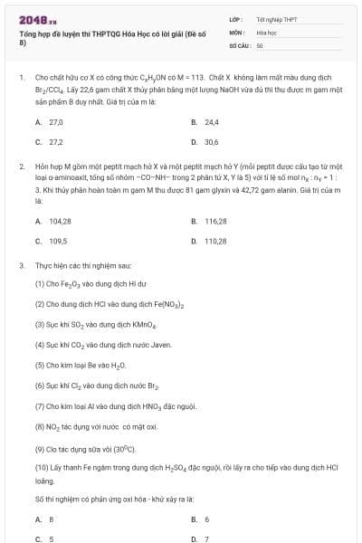 Tổng hợp đề luyện thi THPTQG Hóa Học có lời giải (Đề số 8)