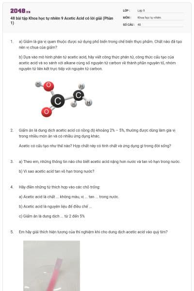 48 bài tập Khoa học tự nhiên 9 Acetic Acid có lời giải (Phần 1)