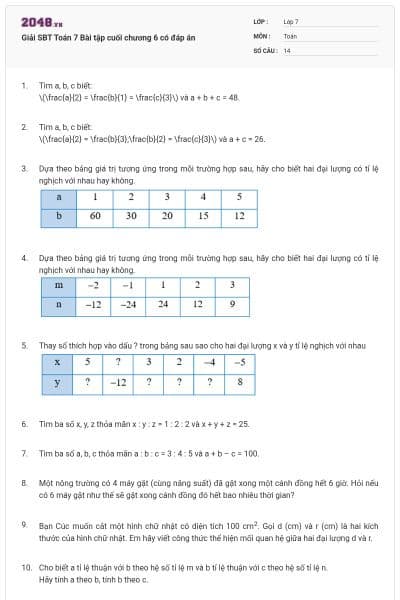 Giải SBT Toán 7 Bài tập cuối chương 6 có đáp án