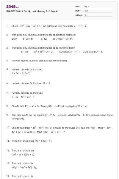 Giải SBT Toán 7 Bài tập cuối chương 7 có đáp án