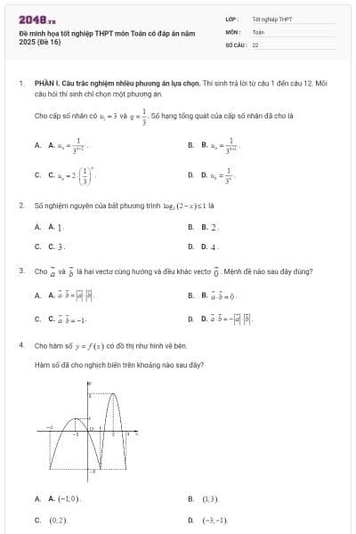 Đề minh họa tốt nghiệp THPT môn Toán có đáp án năm 2025 (Đề 16)