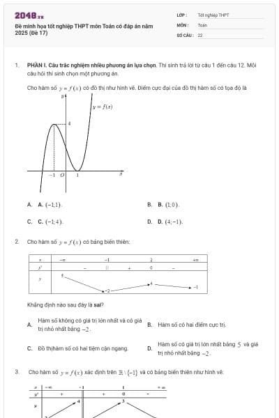Đề minh họa tốt nghiệp THPT môn Toán có đáp án năm 2025 (Đề 17)