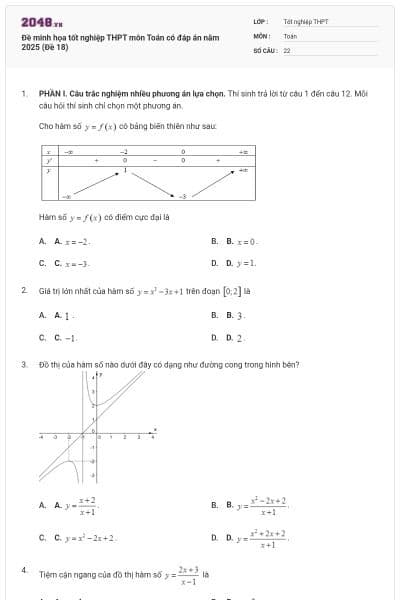 Đề minh họa tốt nghiệp THPT môn Toán có đáp án năm 2025 (Đề 18)