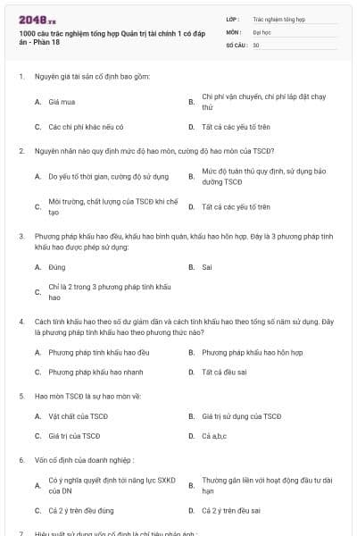 1000 câu trắc nghiệm tổng hợp Quản trị tài chính 1 có đáp án - Phần 18