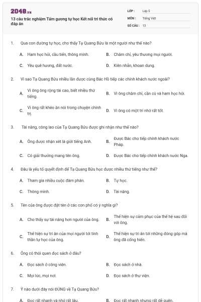 13 câu trắc nghiệm Tấm gương tự học Kết nối tri thức có đáp án