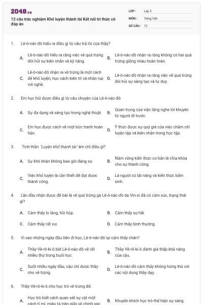 12 câu trắc nghiệm Khổ luyện thành tài Kết nối tri thức có đáp án