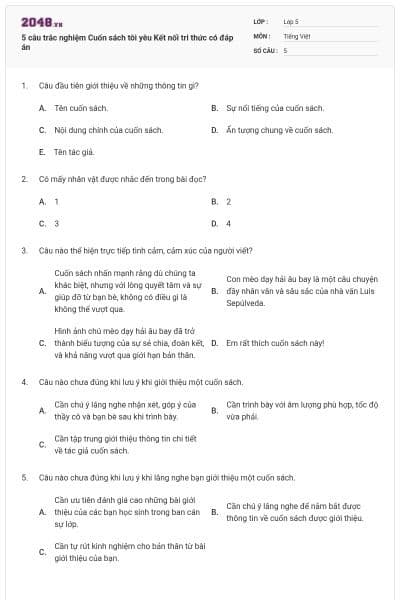 5 câu trắc nghiệm Cuốn sách tôi yêu Kết nối tri thức có đáp án