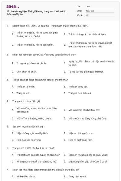 12 câu trắc nghiệm Thế giới trong trang sách Kết nối tri thức có đáp án