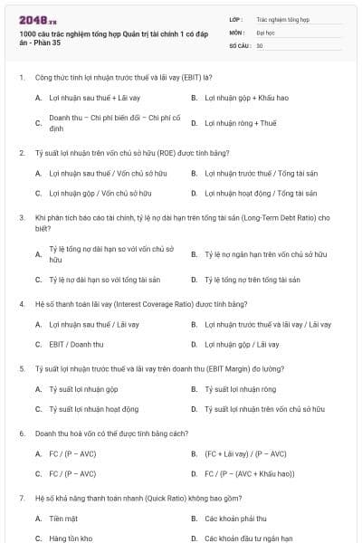 1000 câu trắc nghiệm tổng hợp Quản trị tài chính 1 có đáp án - Phần 35