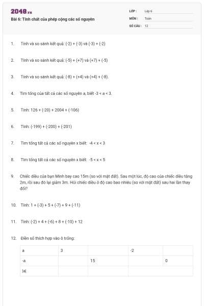 Bài 6: Tính chất của phép cộng các số nguyên