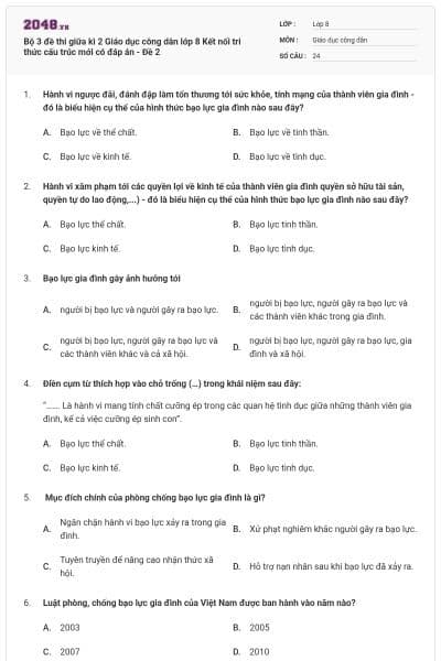Bộ 3 đề thi giữa kì 2 Giáo dục công dân lớp 8 Kết nối tri thức cấu trúc mới có đáp án - Đề 2