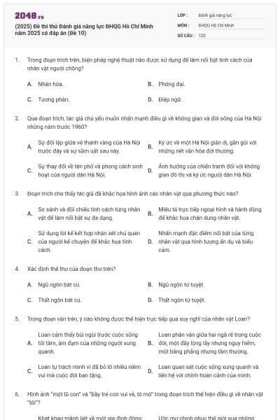 (2025) Đề thi thử Đánh giá năng lực ĐHQG Hồ Chí Minh năm 2025 có đáp án (Đề 10)