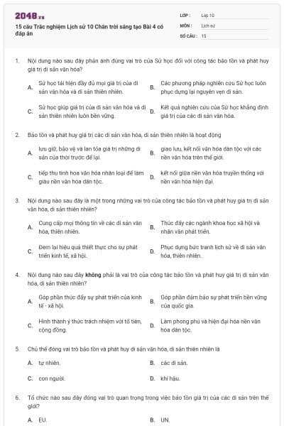 15 câu Trắc nghiệm Lịch sử 10 Chân trời sáng tạo Bài 4 có đáp án