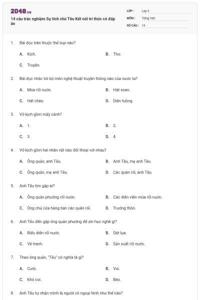 14 câu trắc nghiệm Sự tích chú Tễu Kết nối tri thức có đáp án