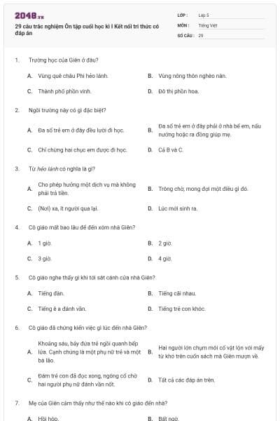 29 câu trắc nghiệm Ôn tập cuối học kì I Kết nối tri thức có đáp án