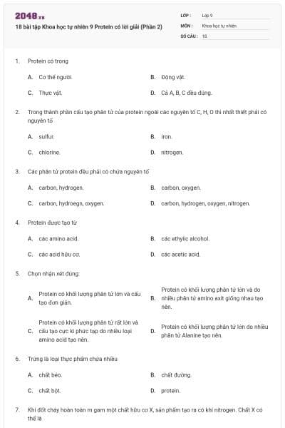 18 bài tập Khoa học tự nhiên 9 Protein có lời giải (Phần 2)