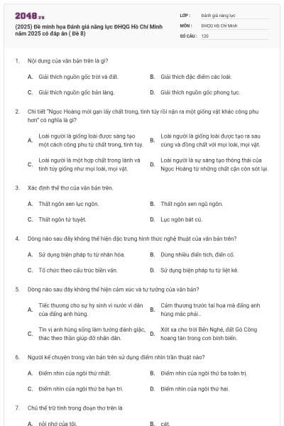 (2025) Đề minh họa Đánh giá năng lực ĐHQG Hồ Chí Minh năm 2025 có đáp án ( Đề 8)