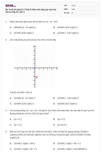 Bộ 10 đề thi giữa kì 2 Toán 8 Chân trời sáng tạo cấu trúc mới có đáp án ( Đề 1)