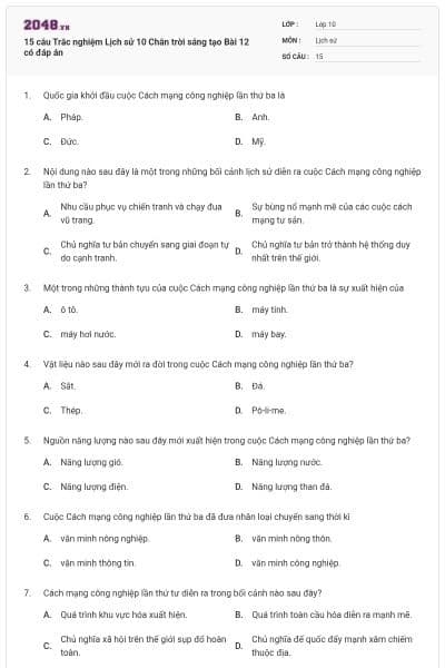 15 câu Trắc nghiệm Lịch sử 10 Chân trời sáng tạo Bài 12 có đáp án